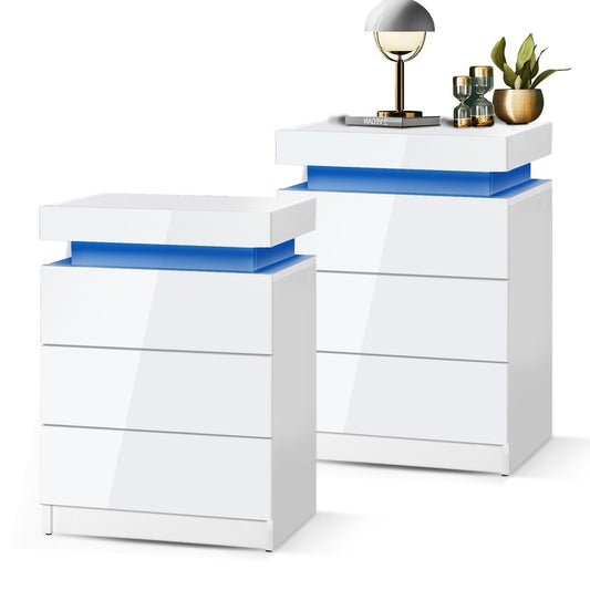 Oikiture Bedside Tables Set of 2 LED Nightstand White