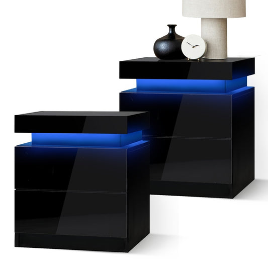 Oikiture Bedside Tables Set of 2 LED Nightstand Side Table