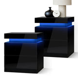 Oikiture Bedside Tables Set of 2 LED Nightstand Side Table