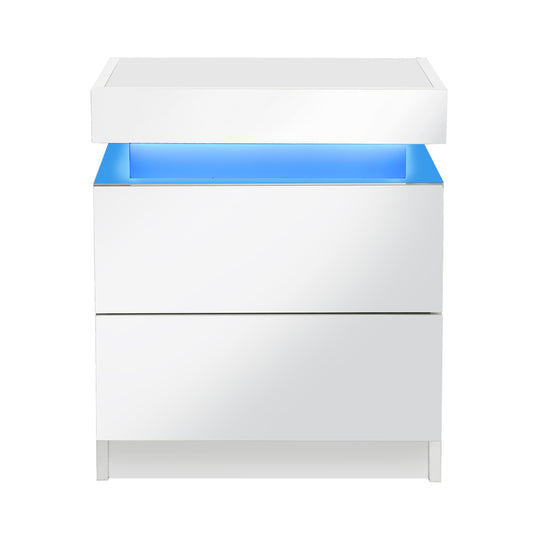 Oikiture Bedside Table RGB LED 2 Drawers White