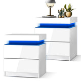 Oikiture Bedside Tables Set of 2 LED White