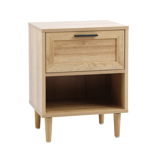 Oikiture Bedside Table Nightstand Bedroom Storage Cabinet Natural