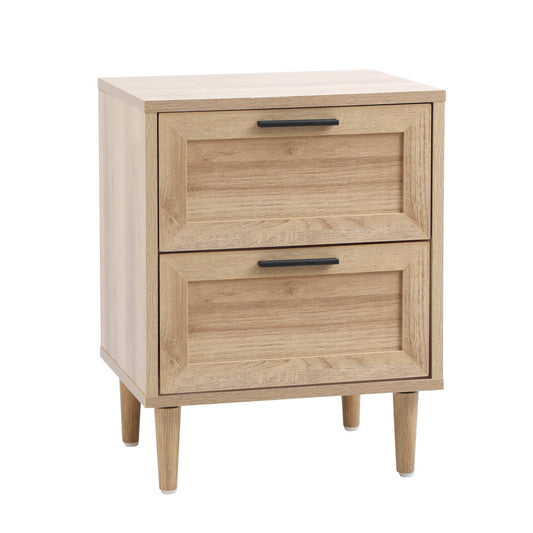 Oikiture Bedside Table Nightstand 2 Drwers Natural