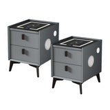 Oikiture 2x Smart Bedside Tables Wireless Charging LED 2 Drawers Grey