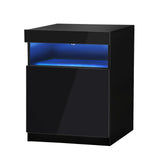 Oikiture Bedside Table LED Nightstand Shelf Black
