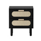 Oikiture Bedside Table 2 Drawers Rattan Black