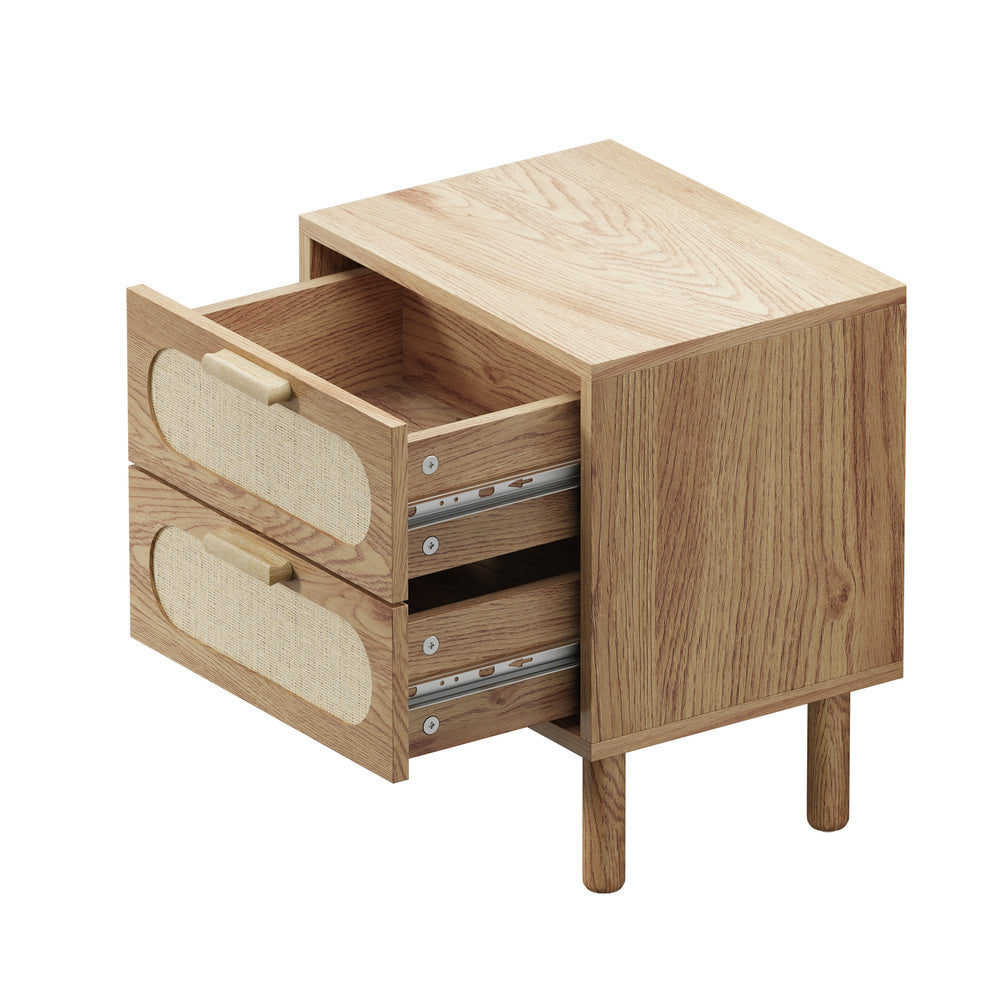Oikiture Bedside Table 2 Drawers Rattan Natural