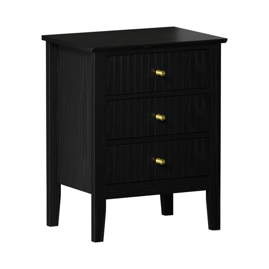 Oikiture Bedside Table 3 Drawers Side End Nightstand Black