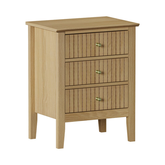 Oikiture Bedside Table 3 Drawers Side End Nightstand Natural