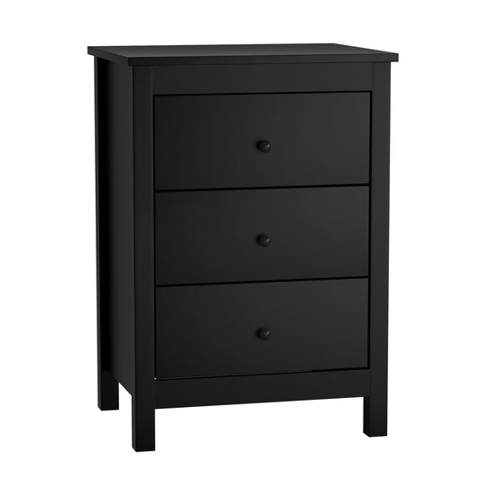 Oikiture Bedside Table 3 Drawers Hamptons Furniture Black