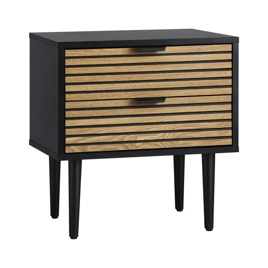 Oikiture Bedside Table 2 Drawers Metal Handle Black&Wooden