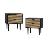 Oikiture 2PCS Bedside Table 2 Drawers Black&Wooden