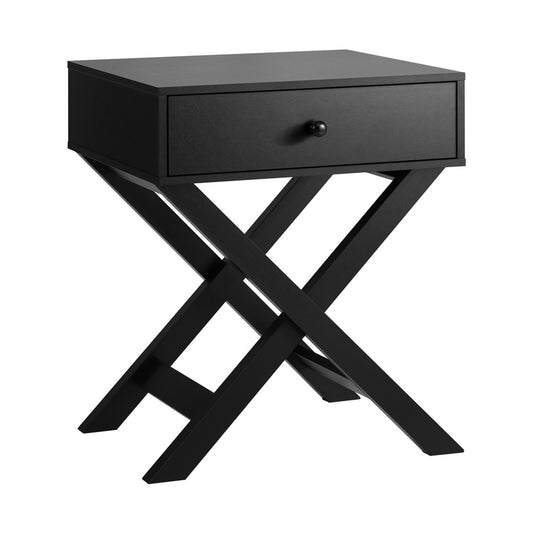 Oikiture Bedside Table Wooden Frame Cross Base Black