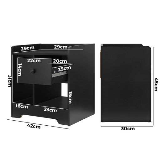 Oikiture Bedside Table with Drawer & Storage Space Black