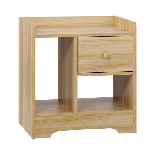 Oikiture Bedside Table with Drawer & Storage Space Wooden