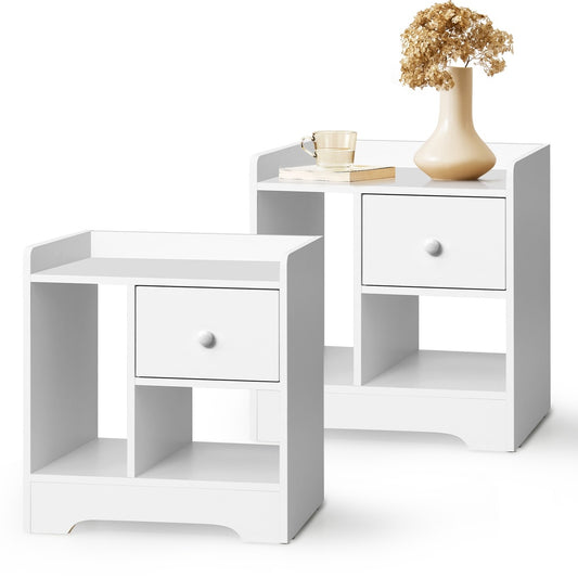 Oikiture Bedside Tables Set of 2 Nightstand Shelf White