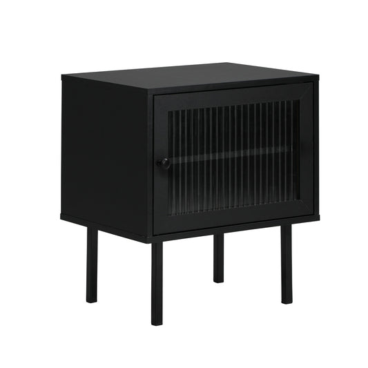 Oikiture Bedside Tables Storage Cabinet Wood Black