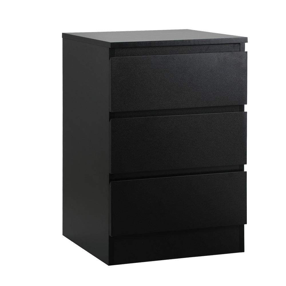 Oikiture Bedside Table 3 Drawers Storage Cabinet Black