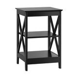 Oikiture Side Table 3-tier Shelf X-Structured Sides Black