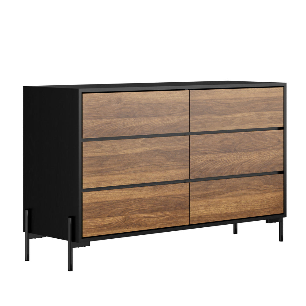 Oikiture 6 Chest of Drawers Cabinet Dresser Table Lowboy Walnut