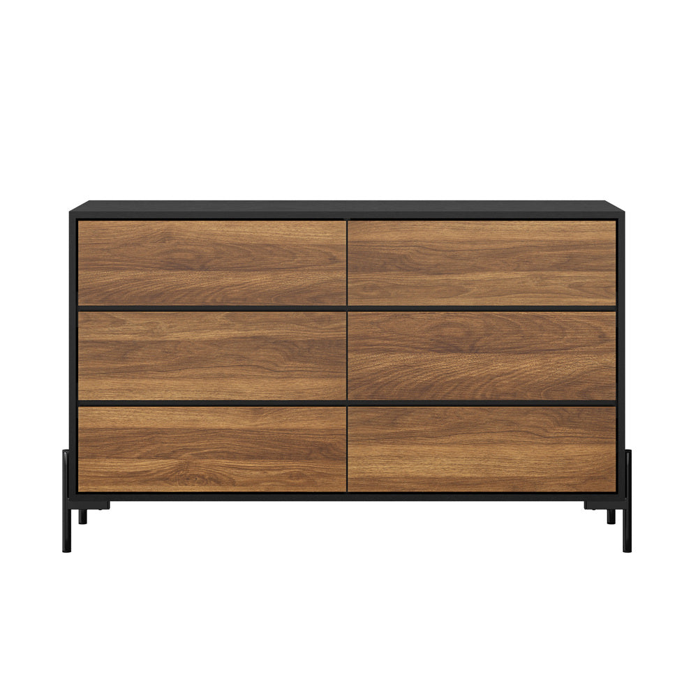 Oikiture 6 Chest of Drawers Cabinet Dresser Table Lowboy Walnut