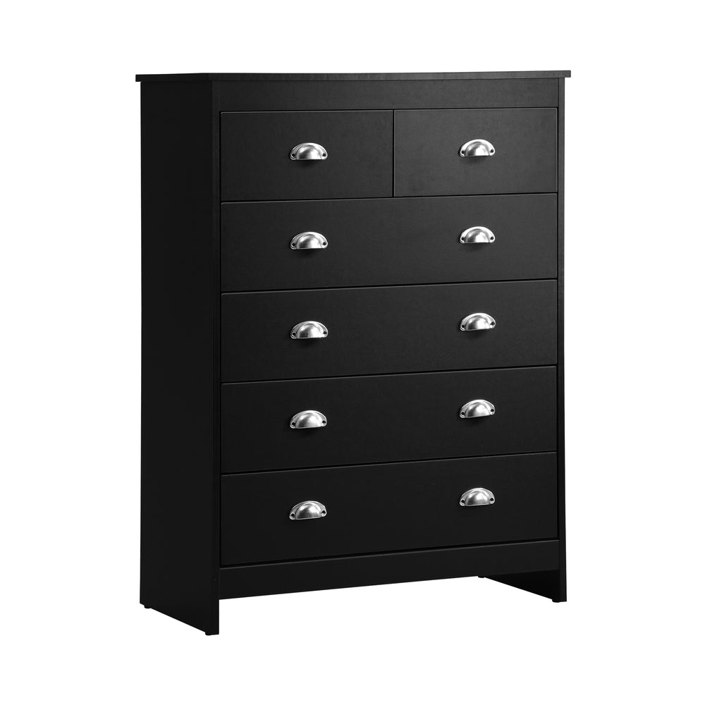 Oikiture 6 Chest of Drawers Tallboy Dresser Black