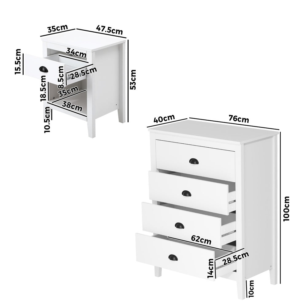 Oikiture 4 Chest of Drawers and 2 Bedside Tables Vintage Bedroom Set