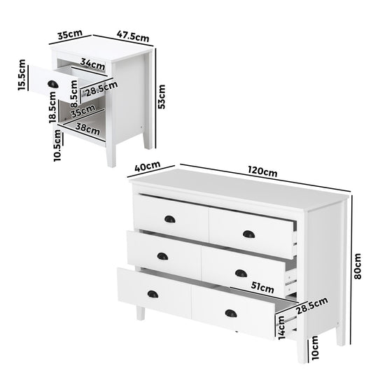 Oikiture 6 Chest of Drawers and Bedside Table Vintage Bedroom Set
