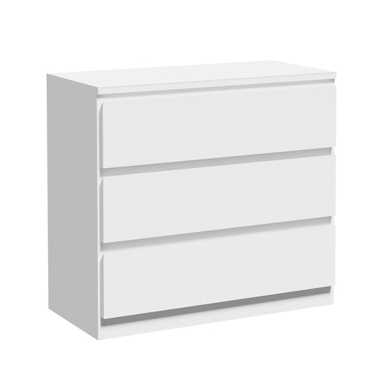 Oikiture 3 Chest of Drawers Lowboy Handle-Free White