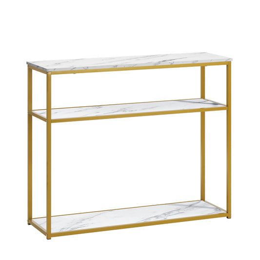 Oikiture Console Table Metal Frame 3-tier White&Gold