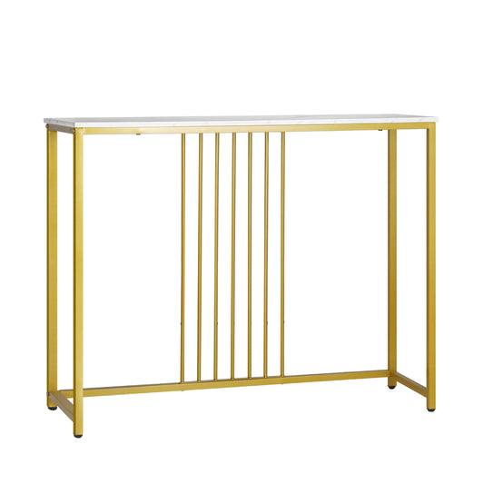 Oikiture Console Table Marble-like Tabletop Steel Frame