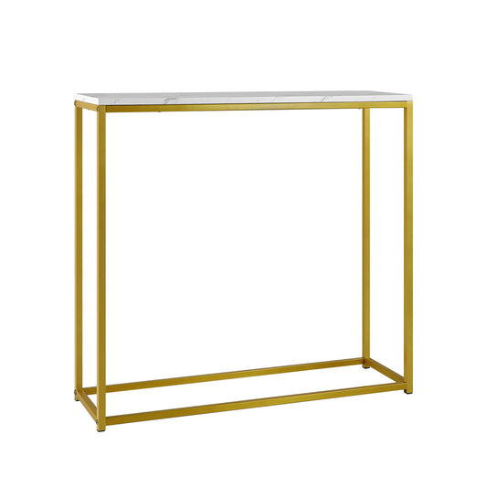 Oikiture Console Table Marble-look Iron Gold&White