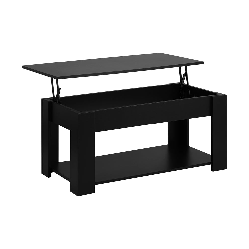 Oikiture Coffee Table with Lift Up Top Storage Space Wooden Black