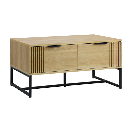 Oikiture Coffee Table with Storage Drawers Wooden Natural