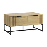 Oikiture Coffee Table with Storage Drawers Wooden Natural