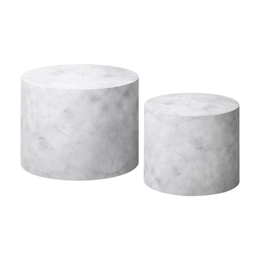 Oikiture Round Coffee Table Set of 2 Marble Effect White