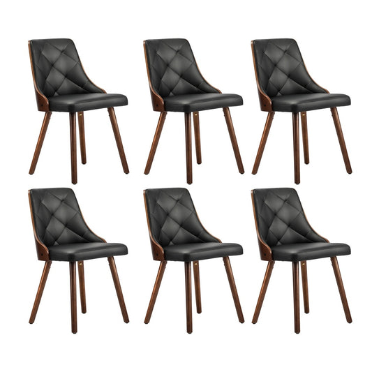Oikiture 6x Wooden Dining Chairs Faux Leather Padded Black