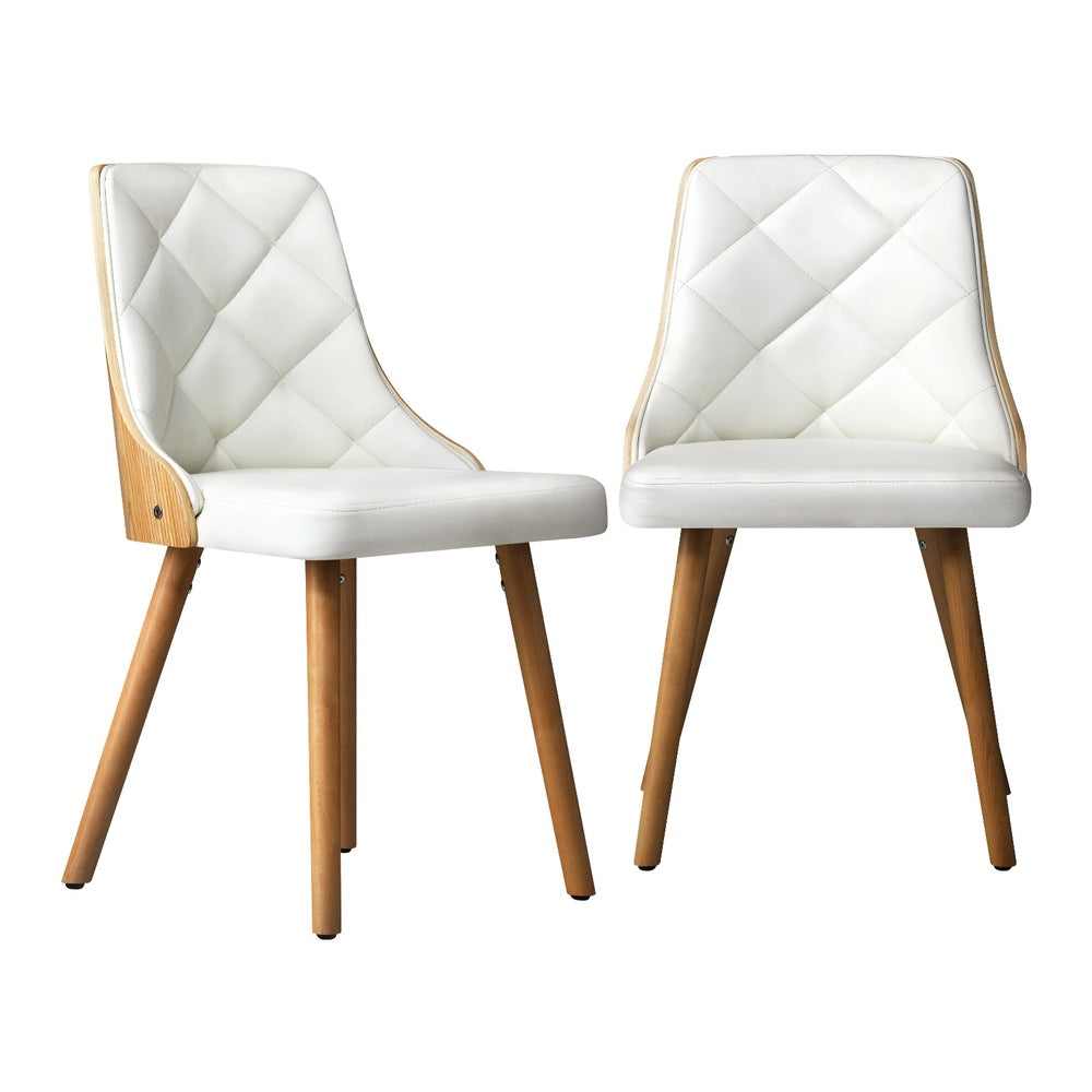 Oikiture Dining Chairs Wooden Faux Leather Seat 2x White