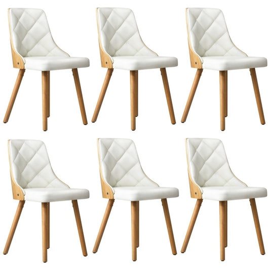 Oikiture 6x Wooden Dining Chairs Faux Leather Padded White