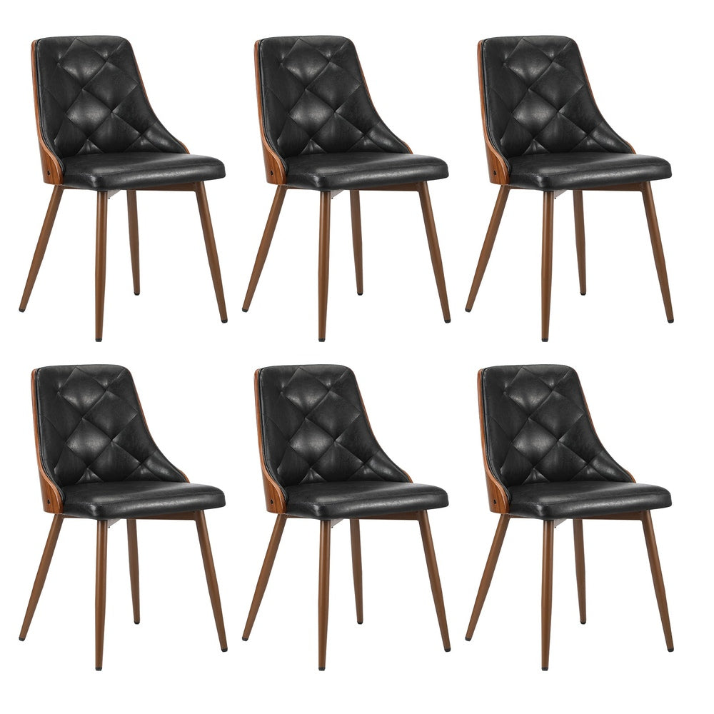 Oikiture Dining Chairs Cafe Seat Retro PU Leather x6 Black