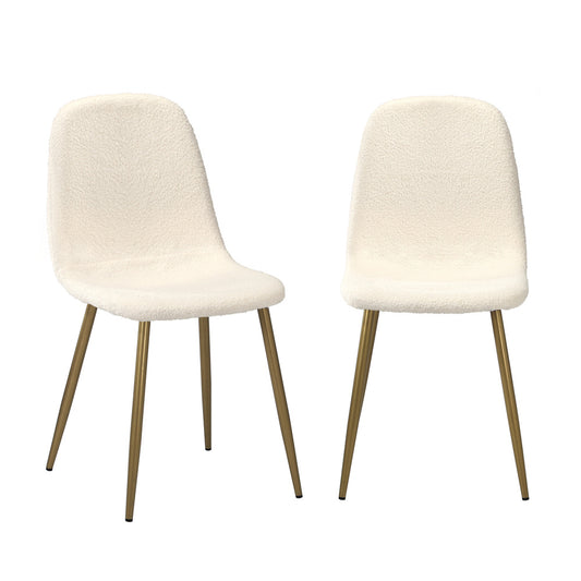 Oikiture 2x Dining Chairs Sherpa White and Golden