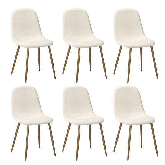 Oikiture 6x Dining Chairs Sherpa White and Golden