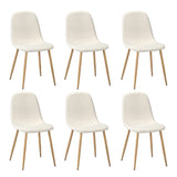 Oikiture 6x Dining Chairs Sherpa White and Wooden
