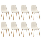 Oikiture 8x Dining Chairs Sherpa White and Wooden