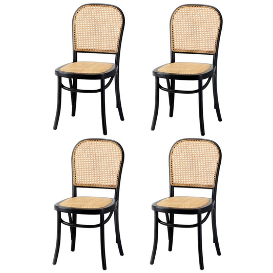 Oikiture 4PCS Dining Chairs Wooden Chairs Rattan Black