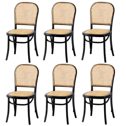 Oikiture 6PCS Dining Chairs Wooden Chairs Rattan Black