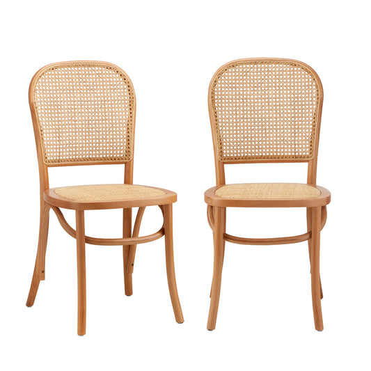 Oikiture Dining Chairs Wooden Chairs Rattan Seat Beige