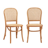 Oikiture Dining Chairs Wooden Chairs Rattan Seat Beige