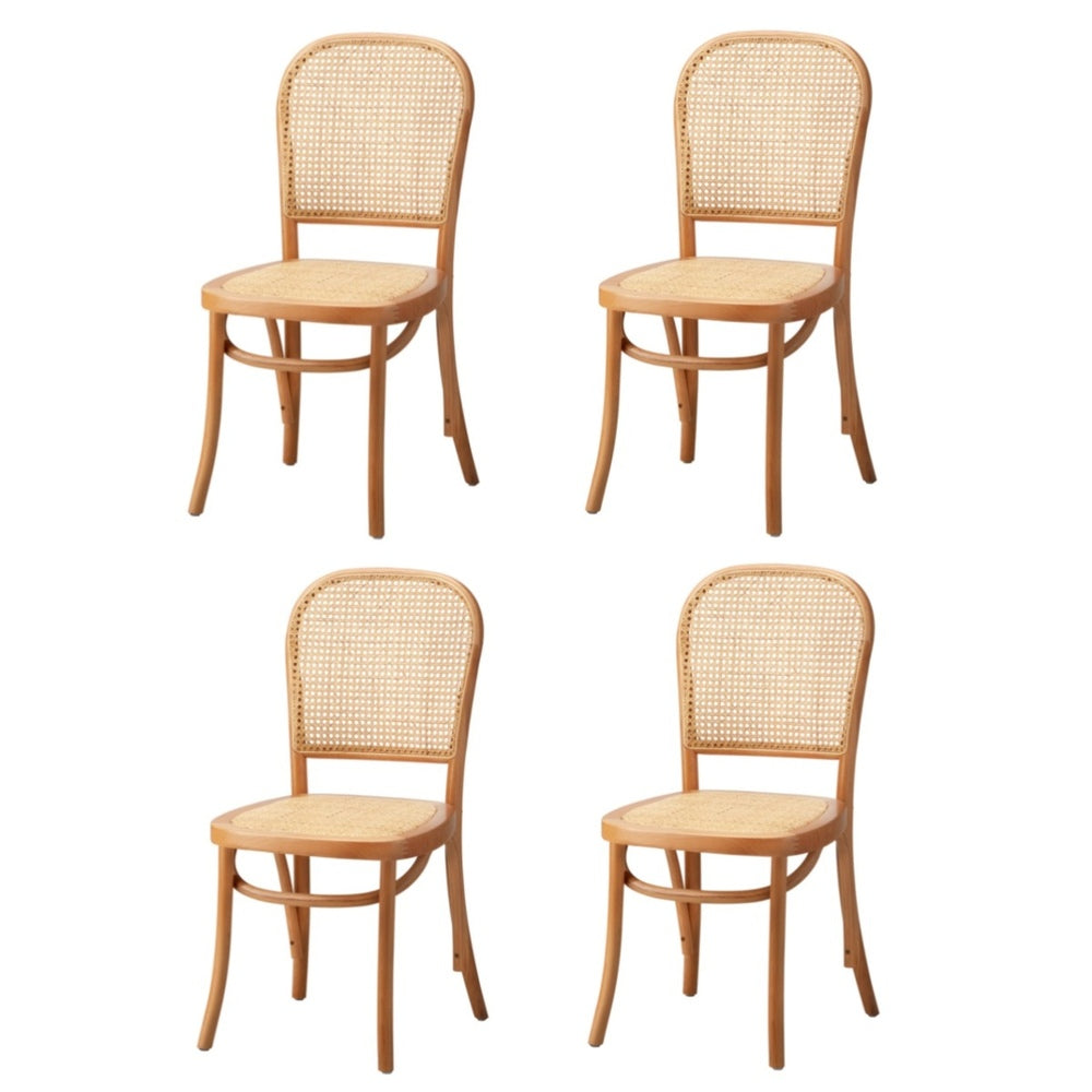 Oikiture 4PCS Dining Chairs Wooden Chairs Rattan Natural