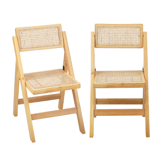 Oikiture 2x Dining Chairs Folding Rattan Chair Wooden